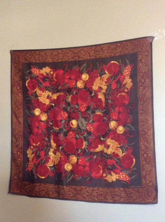 Fruit-Print Albert Nipon Vintage Scarf - Brown/Re… - image 8