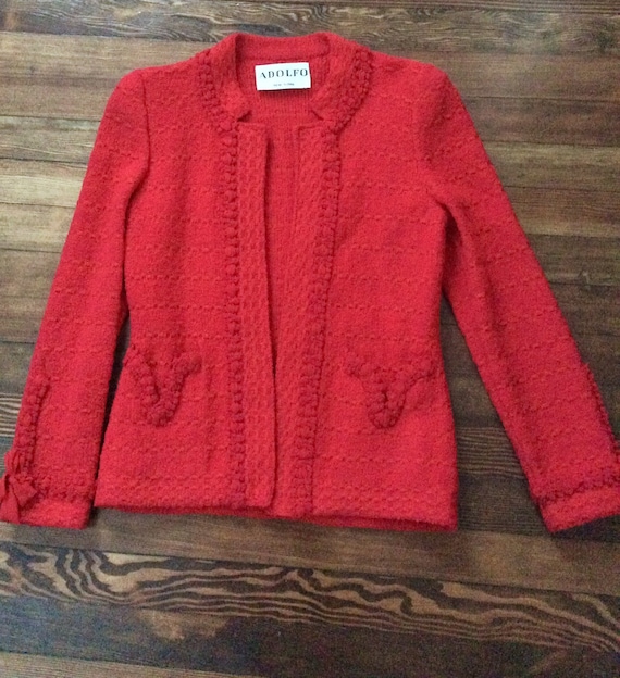 Red Wool Vintage ADOLFO Jacket - Red Wool Bouclé … - image 5