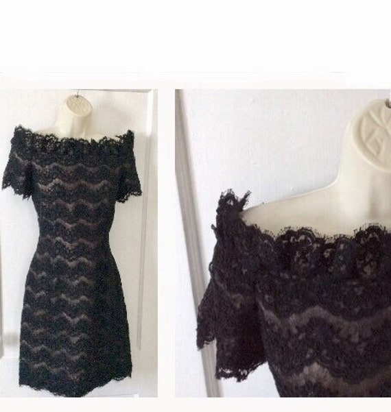 Scaasi Black Vintage Dress - Macrame Lace/Silk Off