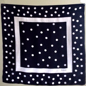 Vintage 1970’s Polka-Dot Bill Blass Scarf - Black/White Polkadot Print Silk Square 1970’s Vintage Scarf by BILL BLASS