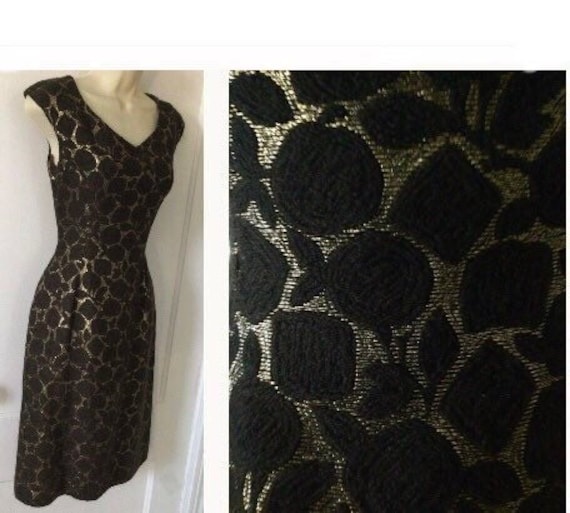 Brocade HENRI BENDEL 1960’s Shift Dress - Brown/G… - image 1