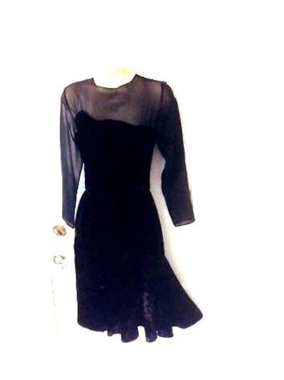 Lanvin Black Vintage Dress - Velvet/Silk Illusion-Shoulder 1980S By Lanvin Paris Sz.38 | Fr Made in France