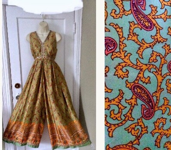 GARFINCKEL’S Paisley Silk 1960’s Jumpsuit - Green/