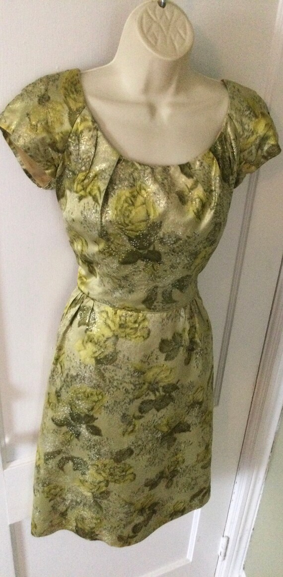 Green/Gold VENDOME Silk Vintage Dress - Olive Gre… - image 9