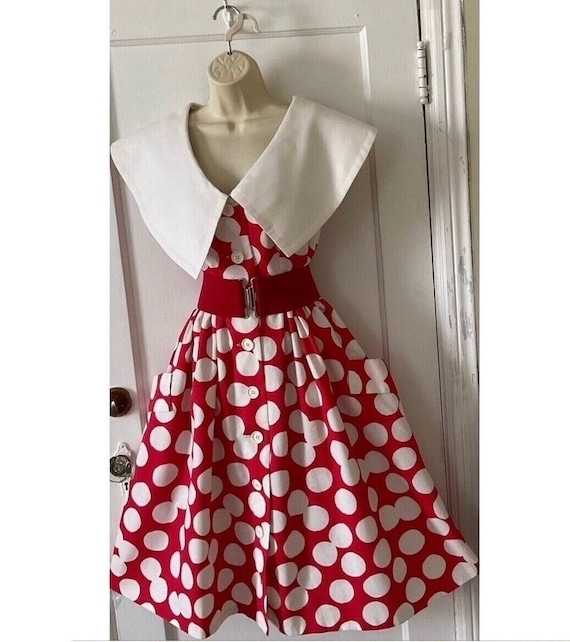 VICTOR COSTA Red/White Polkadot 1970’s Vintage Mid