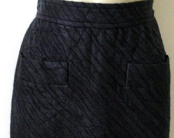 Yves Saint Laurent Rive Gauche Vintage Skirt - Black Puckered Silk 1980’s Vintage Skirt by Yves Saint Laurent Rive Gauche Paris Size 38