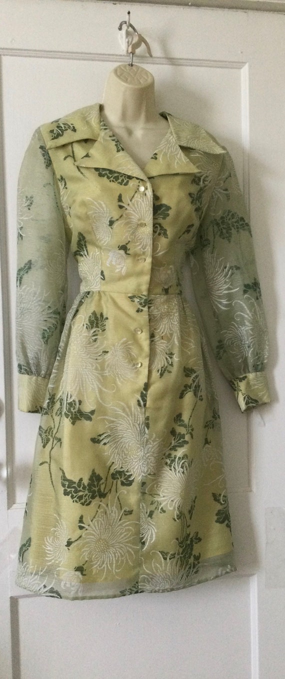 Alfred Shaheen Green Floral Dress - Green Floral … - image 4