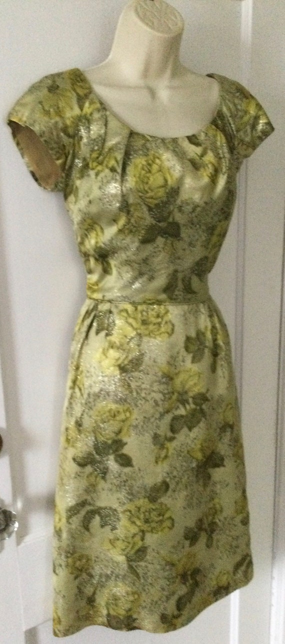 Green/Gold VENDOME Silk Vintage Dress - Olive Gre… - image 2