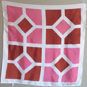 Pink/Ivory Miss Balmain Scarf - Pink/Ivory Geometric-Shapes 1970’s Vintage MISS BALMAIN Scarf - Made in Japan