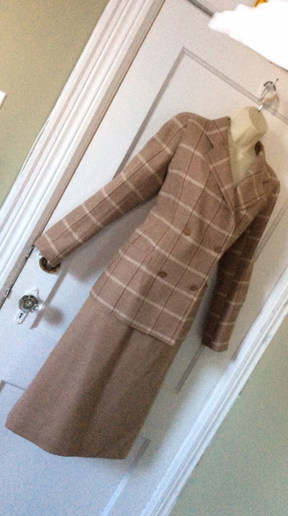 Vintage COURRÈGES Skirt Suit - Camel Wool Plaid L… - image 2
