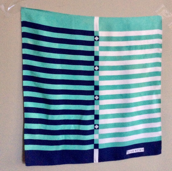Vintage Givenchy Scarf - Green/Blue Striped Geome… - image 1
