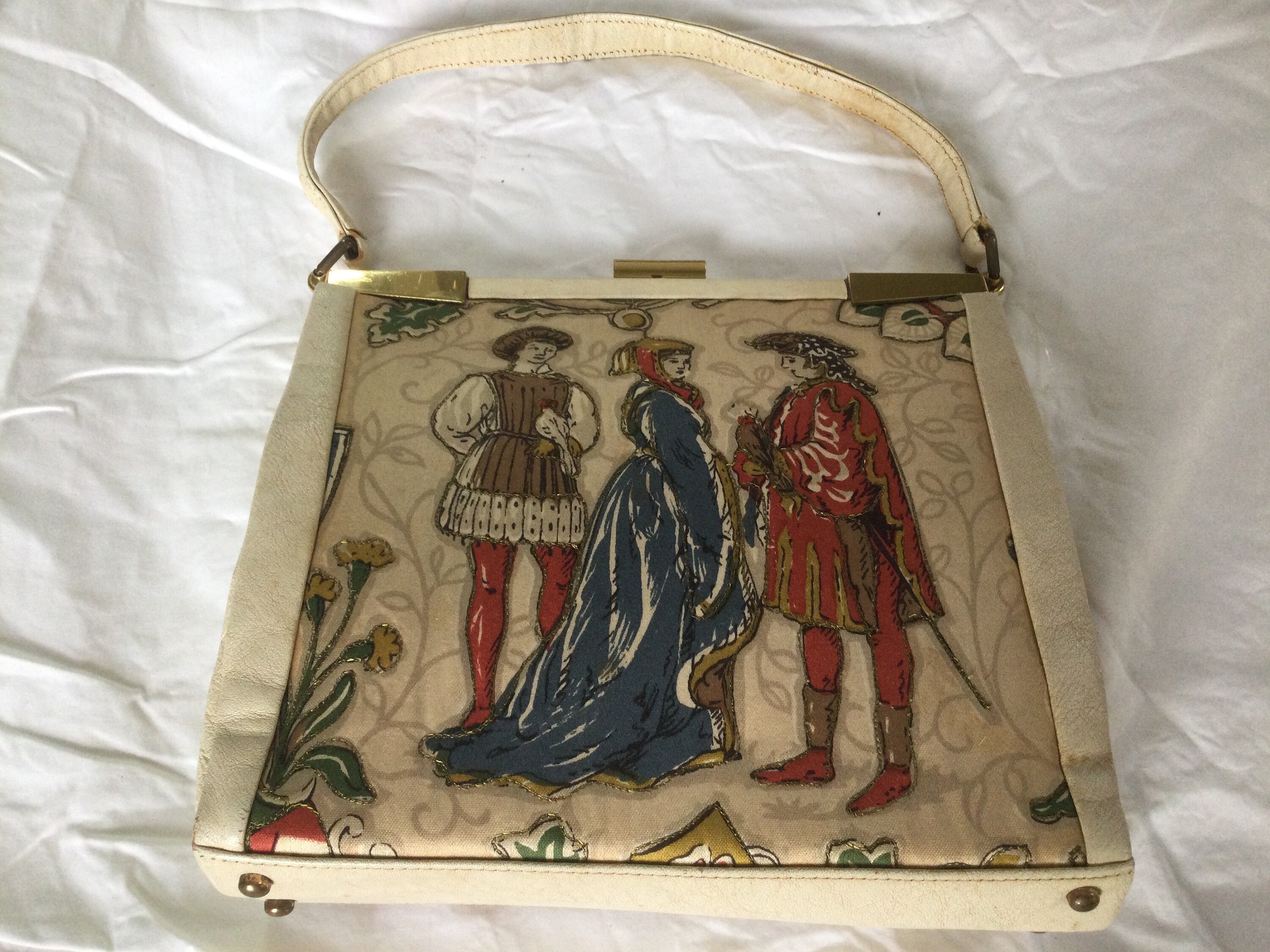 アメリカ？イギリス？　ヴィンテージ　刺繍　額装 Henry Birks 1950's/1960's Vintage Square Leather Lined