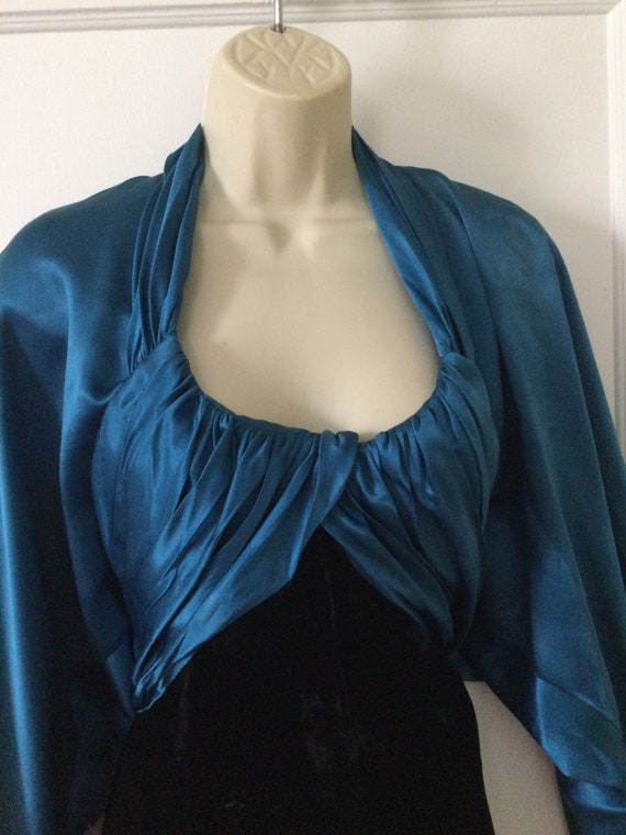 JACQUELINE De RIBES Silk Dress - Teal/Black Silk/… - image 3