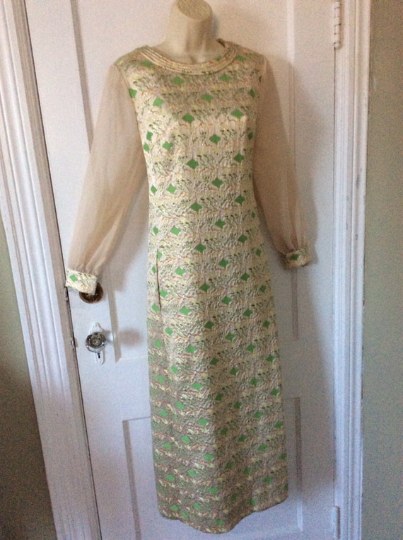 DYNASTY Brocade Vintage Maxi Dress - Green/Khaki/… - image 5