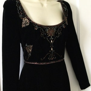 ESCADA Couture Black Beaded Maxi Dress - Black Beaded/Rhinestones Bejeweled Long Sleeve 1980’s Vintage Velvet Maxi Dress by ESCADA Couture.