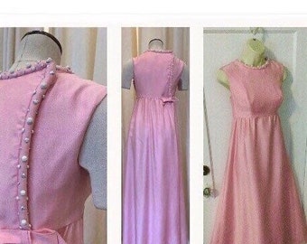 Pink Rhinestones Trim Garfinckel 1960’s Dress - Pink 1960’s Silk Iridescent Rhinestones Trim Miss JG Maxi Dress by JULIUS GARFINCKEL & Co.