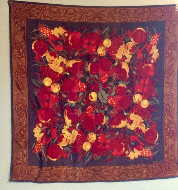 Fruit-Print Albert Nipon Vintage Scarf - Brown/Re… - image 9