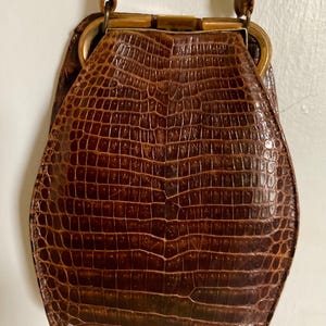 Vintage 1950s Croc Leather Bag - UNIKEL'S Brass Frame Single Strap Handbag bild 5