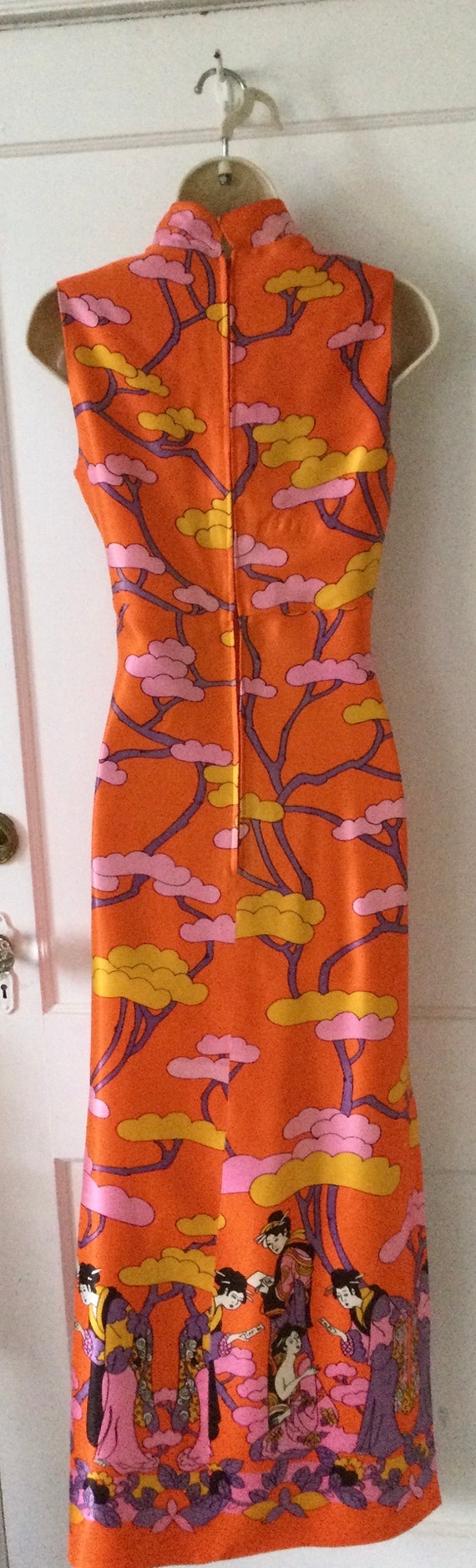 Geisha Ladies Print 1970’s Maxi Dress - Tangerine… - image 8