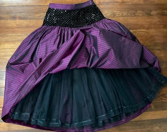 1980’s ESCADA SIlk Wide A-Line Maxi Ball Skirt: Magenta/Black Striped|Sequins and Crystal Trim Velvet Drop-Waist|Margaretha Ley| Size 10