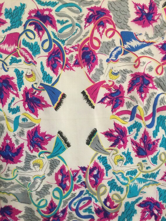 Pink/Blue Dancers Print Silk Vintage Scarf - Fuch… - image 6
