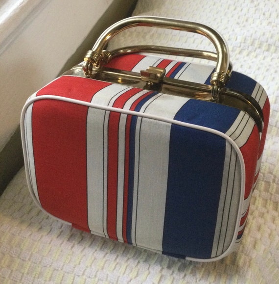 Red/Blue Striped Vintage Box Bag - Red/Blue Strip… - image 7