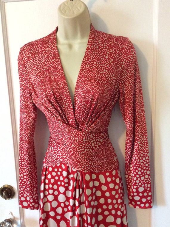 ISSA London Dress - Red/Ivory Waist Tie-Detail Dot-Pr… - Gem
