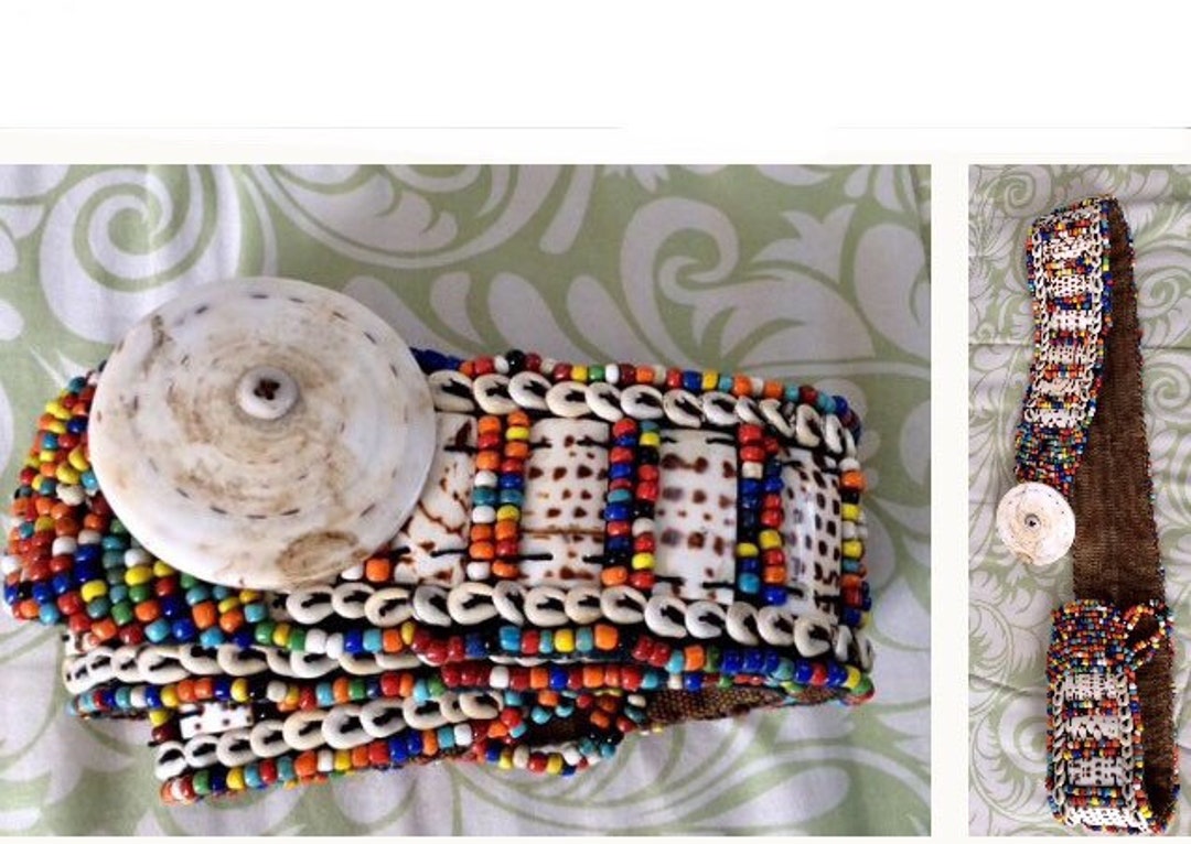 Beaded Vintage African Tribal Belt Hand-woven Multi-colored Beaded Bone ...