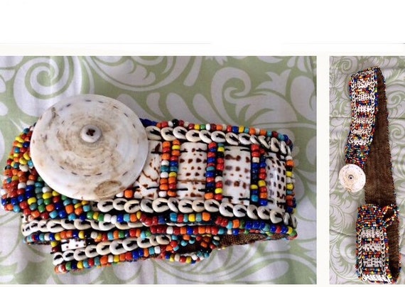 Beaded Vintage African Tribal Belt - Hand-Woven M… - image 1