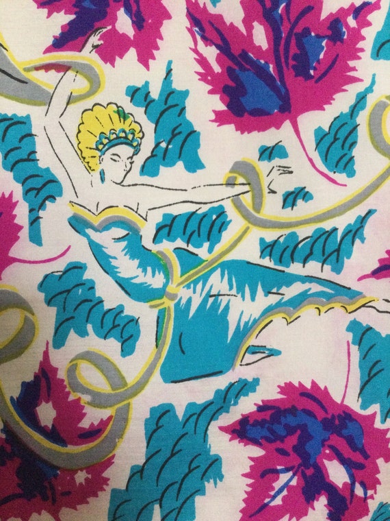 Pink/Blue Dancers Print Silk Vintage Scarf - Fuch… - image 10