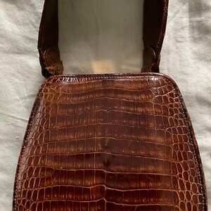 Vintage 1950s Croc Leather Bag - UNIKEL'S Brass Frame Single Strap Handbag bild 4