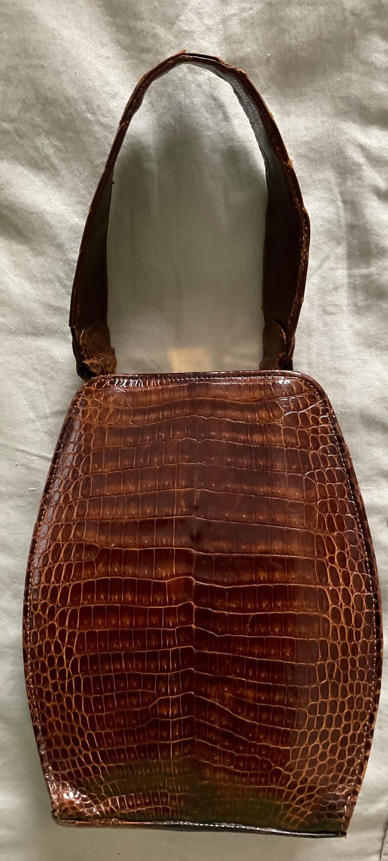 Vintage 1950s Croc Leather Bag - UNIKEL'S Brass Frame Single Strap Handbag bild 4