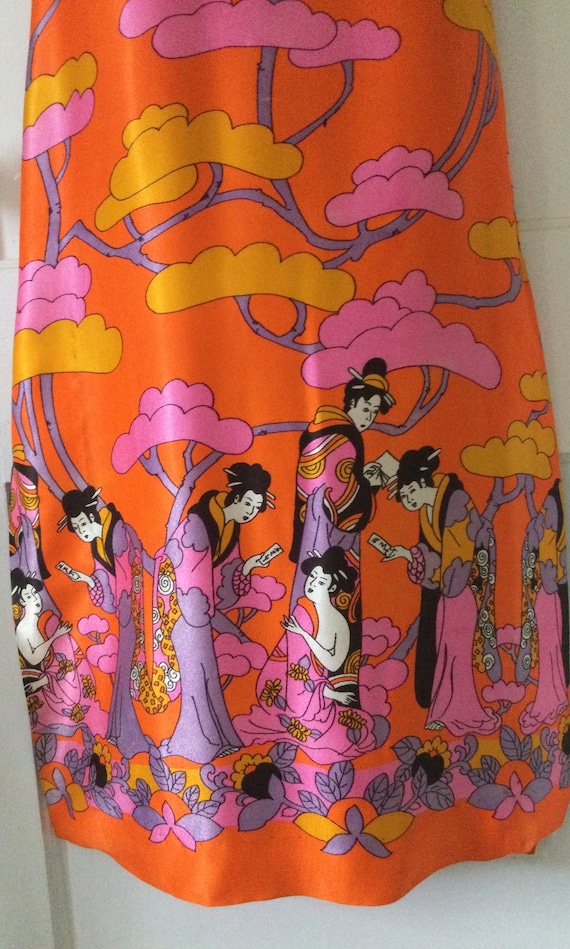 Geisha Ladies Print 1970’s Maxi Dress - Tangerine… - image 6