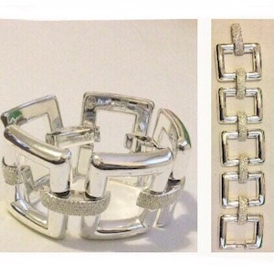 RALPH LAUREN Bracelet - Heavy Silver Plated Square Link 1990 Vintage Pavé Faux Diamonds/Crystal Encrusted Bracelet by LAUREN Ralph Lauren
