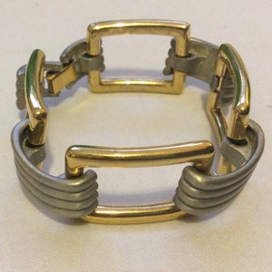 Vintage PIERRE CARDIN Bracelet - Handmade Two Toned Gold Plated/Aluminum Square Link Vintage Bracelet by Pierre Cardin