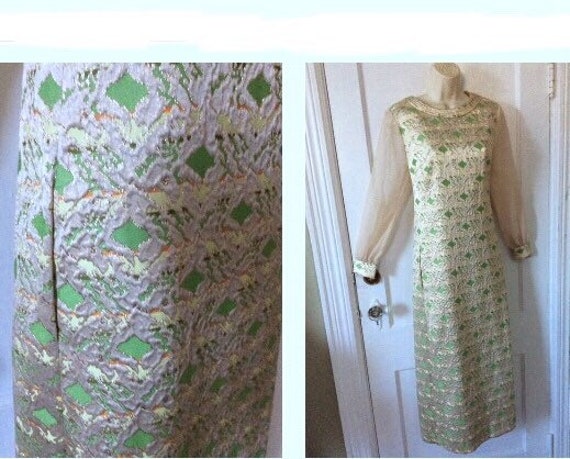 DYNASTY Green/Khaki Silk Brocade Vintage Dress - G