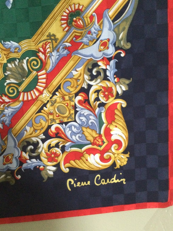 Pierre Cardin Silk Vintage Scarf - Green/Gold/Blu… - image 7