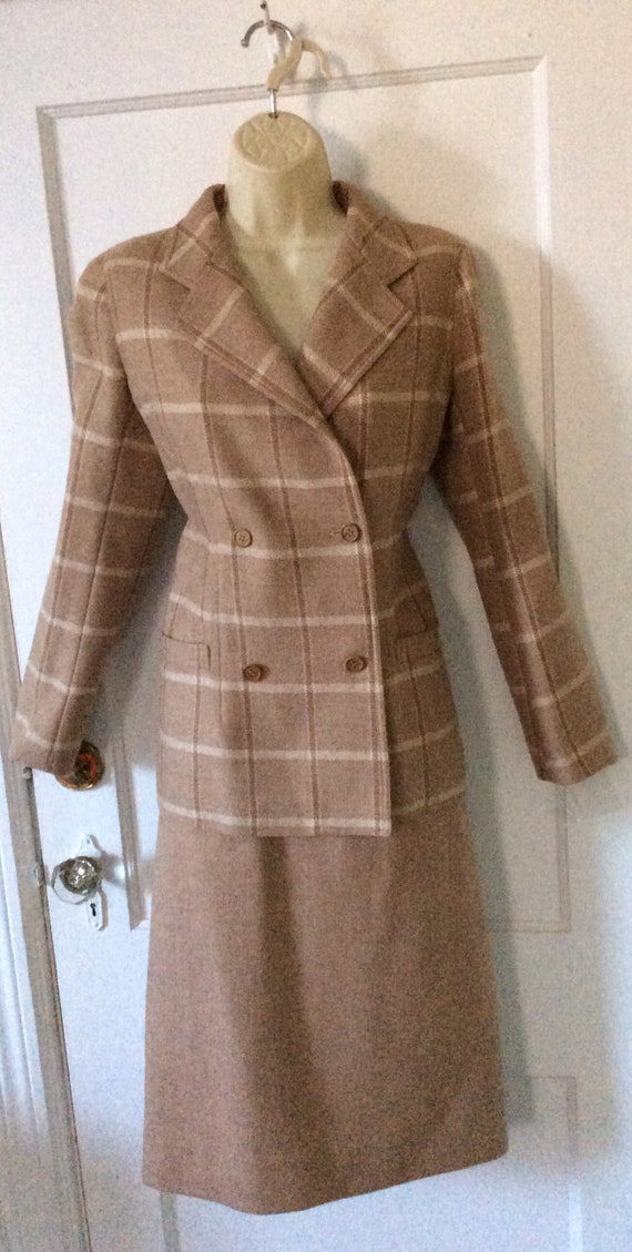 Vintage COURRÈGES Skirt Suit - Camel Wool Plaid L… - image 4