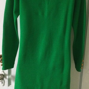 Bobbie Brooks Vintage Wool Dress Kelly-Green Double Knit Virgin Wool Long-Sleeve Gold Buttoned 1960s Vintage Shift Dress by BOBBIE BROOkS image 3