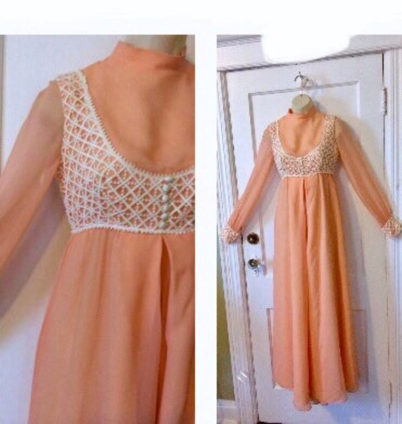 Peach Colored 1970’s Vintage Silk Jumpsuit - Peach