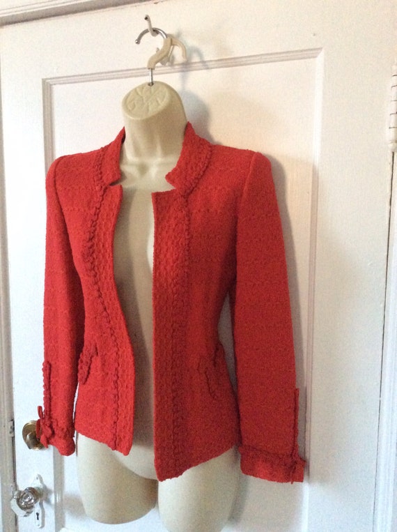 Red Wool Vintage ADOLFO Jacket - Red Wool Bouclé … - image 8