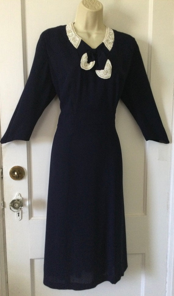 Navy 1960’s LORD & TAYLOR Dress - Navy-Blue 3/4-S… - image 2