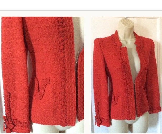 Red Wool Vintage ADOLFO Jacket - Red Wool Bouclé … - image 1