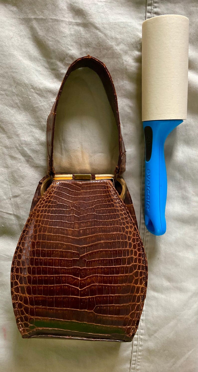 Vintage 1950s Croc Leather Bag - UNIKEL'S Brass Frame Single Strap Handbag bild 8