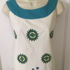 SHAHEEN’S 1950’s Vintage Hawaiian Dress - Teal/Ivory Kaleidoscope Tiki Print Hawaiian Dress by SHAHEEN’S of Honolulu from Alfred Shaheen