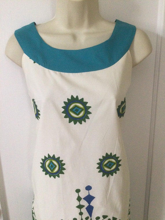 SHAHEEN’S 1950’s Vintage Hawaiian Dress - Teal/Iv… - image 3