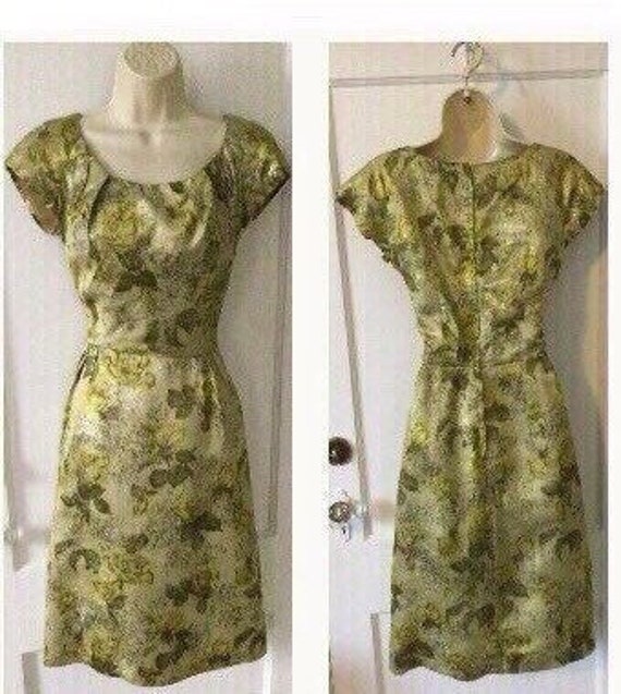 Green/Gold VENDOME Silk Vintage Dress - Olive Gre… - image 1