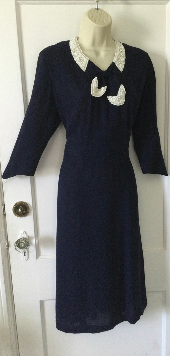 Navy 1960’s LORD & TAYLOR Dress - Navy-Blue 3/4-S… - image 7