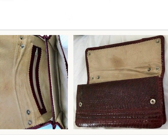 Python Leather Vintage Clutch Bag - Burgundy Colo… - image 1