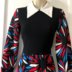 Arnsville Black/Red Floral 1970’s Vintage Maxi Dress - Black Red 1970’s Floral/Solid Print Block Long Sleeve Maxi Dress by ARNSVILLE